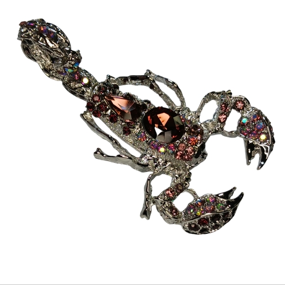 Scorpion Crystal Rhinestone Bling Articulated Stinger Brooch Pendant - Picture 6 of 11